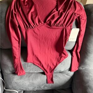 Deep Red Long Sleeve Bodysuit